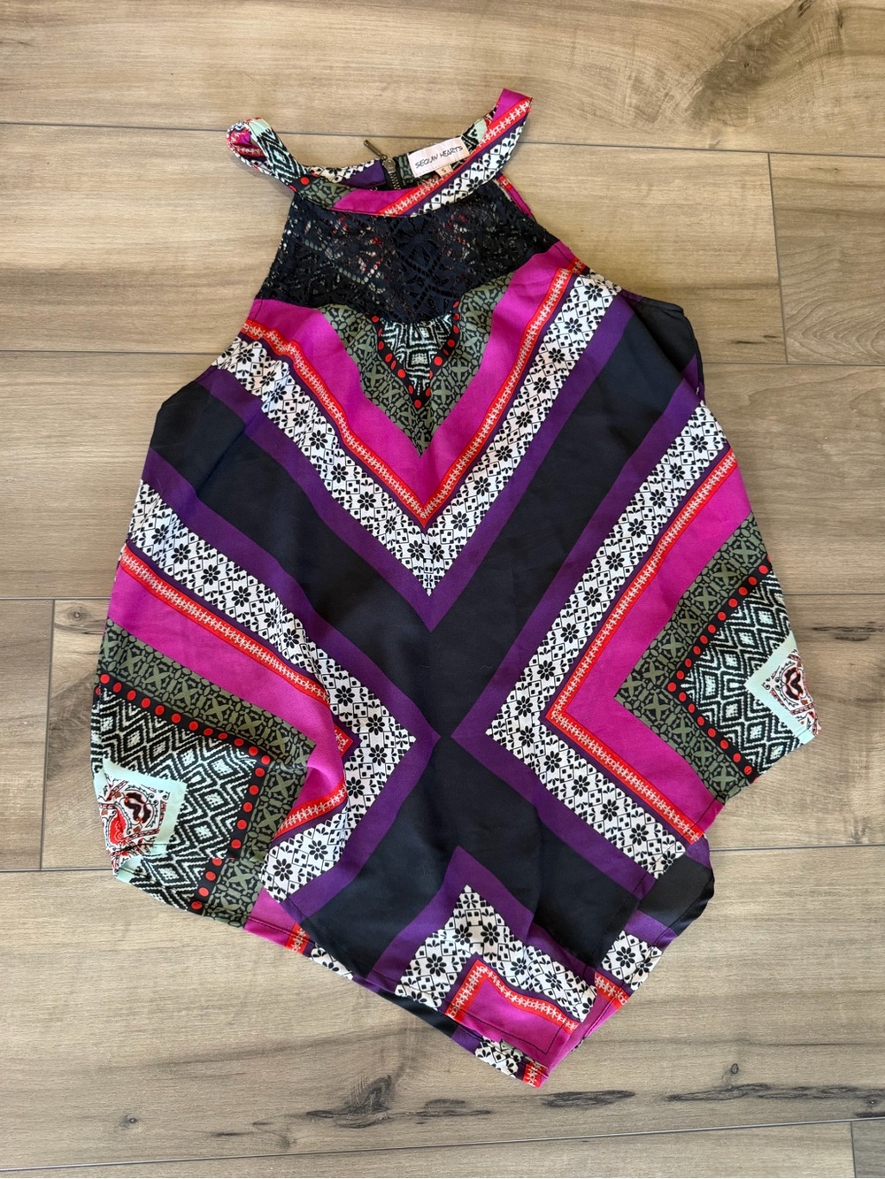Sequin Hearts Boho Patterned Halter Tank Top small